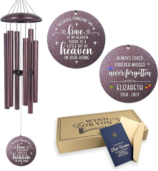 ASTARIN Personalized Memorial Wind Chime for Loss of Loved One 30/36/45 inch, Sympathy Deep Tone Wind Chimes for Mom Dad/Mother Father, Remembrance Gifts for Grief Condolence Funeral, Produced in USA