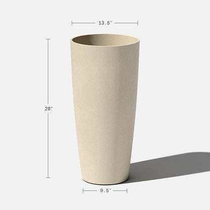 Veradek Vega Round Tall Planter Pots for Indoor/Outdoor Use | Made from Plastic - Stone Mix with Drainage Holes | Perfect for Small to Large Succulent Plants, Flowers, Modern Interior Plants