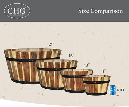 Classic Home and Garden 5/800/3 Wood Barrel Set of 3 Planters, Acacia