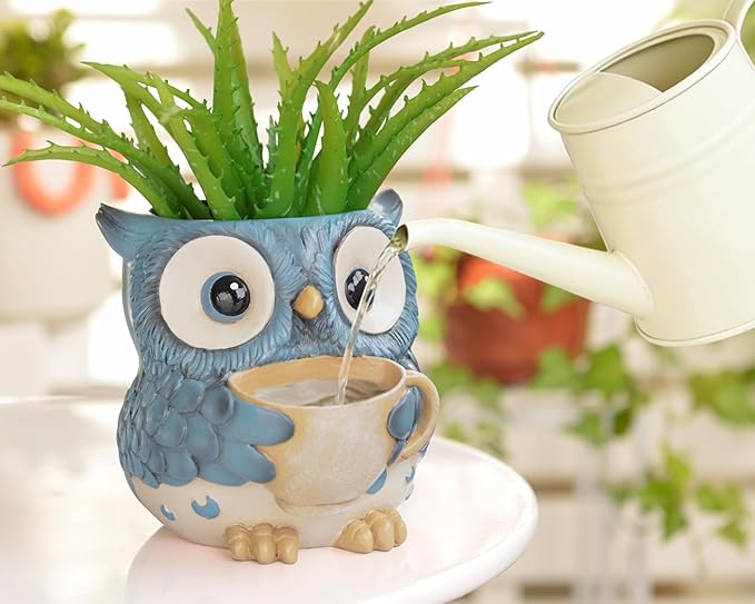 Unique Owl Plant Pots Indoor, Cute Small Succulent Pots with Drainage Hole, Watering Owl Planters for Indoor Outdoor Plants, Resin Flower Pot for String of Pearls, Gift Ideas for Mother