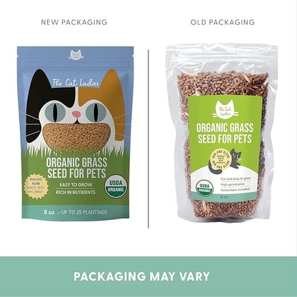 The Cat Ladies 100% Organic Cat Grass Seeds - Cat Grass for Indoor Cats - (Non GMO) 8 oz