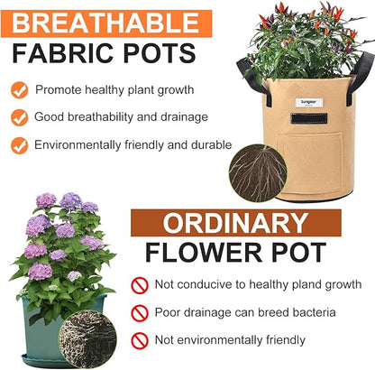 Sungmor 3PC Large Fabric Pots, Grow Bags for Plants 10 Gallon Patio Garden Bags Cloth Pots, Heavy Duty Thick Non Woven Planters Flower Pots Gardening Planting Bags for Flowers Vegetables Pepper Plants