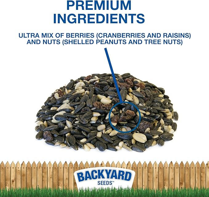 CountryMax Backyard Seeds Berries 'N Fruit Bird Seed Mix 5lbs - Premium Blend with Dried Fruit & Berries, Large Bag of Wild Bird Food