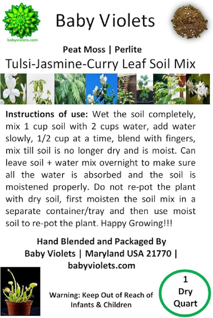 Tulsi/Holy Basil/Curry Leaf/Jasmine Plant Potting Soil Mix (3 Cups / 1 Quart)
