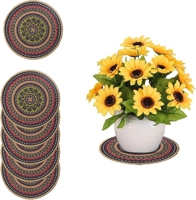 K KILIPES 6pcs 8.5" Round Plant Coaster Mat for Gardening Indoor Outdoor Flower Pots Pad Non Slip Plant Mats for House Plants