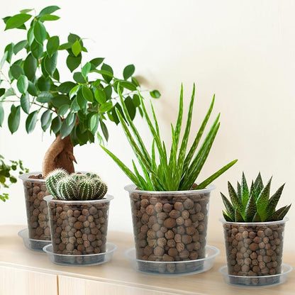 6 Inch Clear Nursery Pots for Plants with Sacuers 15 Pack, Plastic Flower Pots with Drainage Holes, Variety Pack Seedlings Garden Pot for Indoor Outdoor (6 inch)