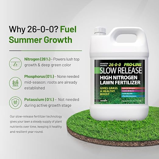 Covington ProLine 26-0-0 NPK Liquid Lawn Slow Release Fertilizer (1 Gal) – High Nitrogen Lawn Food for Summer Growth – Promotes Deep Green Color & Resilient Turf – Ideal for Heat-Stressed Lawns