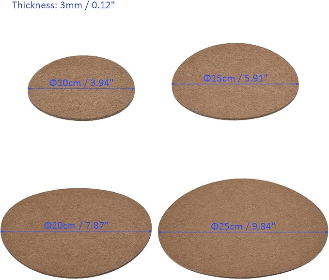 8 Pack Planter Coasters Set Felt Round Flowerpot Drip Pad Mat Apply to Outdoor/Garden (4" 6" 8" 10", Brown)
