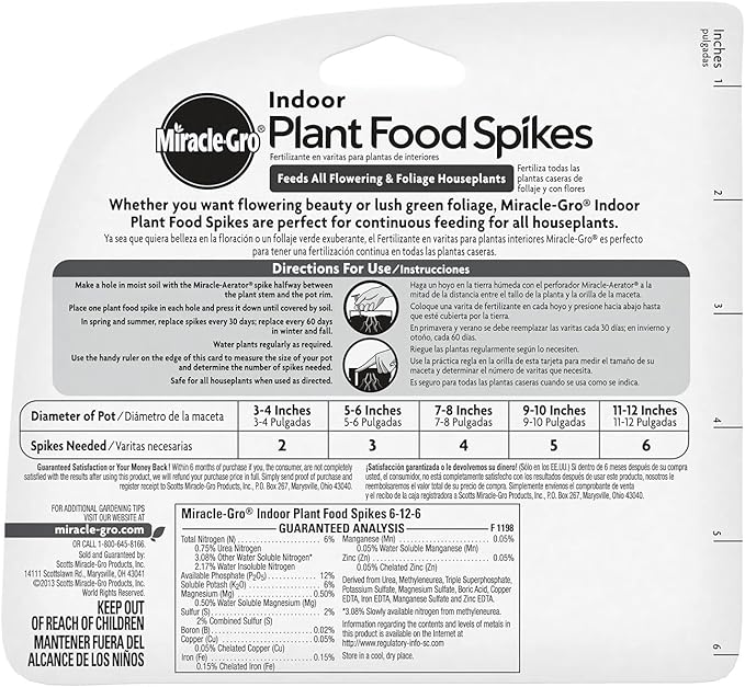 Scotts Indoor Plant Food Spikes, Includes 48 Spikes - Continuous Feeding for all Flowering and Foliage Houseplants - NPK 6-12-6, 48 Count (Pack of 12)