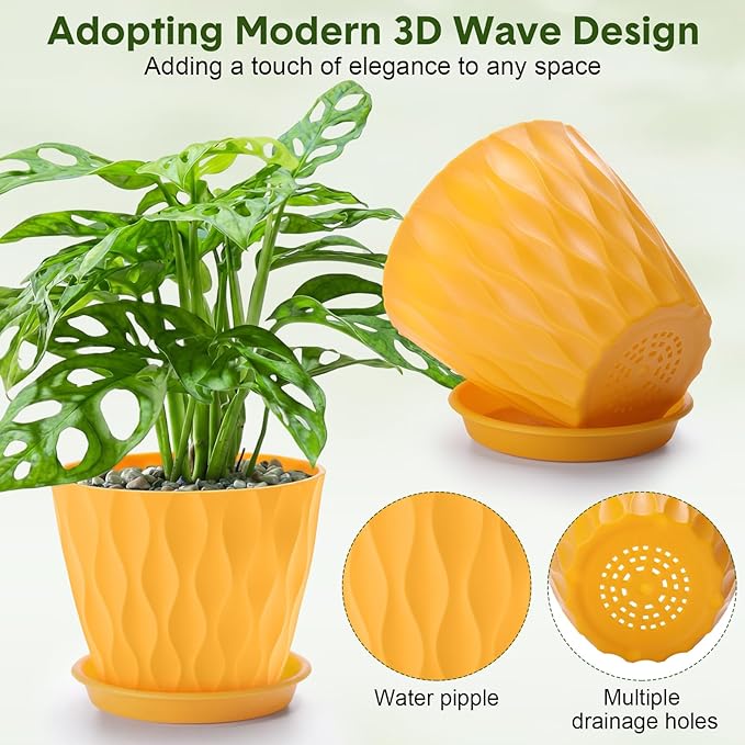 24 Pack 4 Inch Plant Pots Bulk Small Pots for Succulents Waffle Texture Plastic Planter with Drainage Holes and Saucers for Indoor Outdoor Plants Flowers, Seedlings (Multiple Colors)