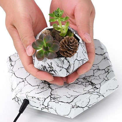 Levitating Plant Pot, Magnetic Levitation Flower Pot Suspension Floating Plant Succulents, Air Bonsai Potted Plant for Home Decoration, Living Room, Office, Desk (Marble)