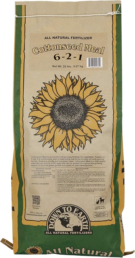Down To Earth All Natural Fertilizers Organic Cottonseed Meal - Plant Food for Low pH Acid Soil Loving Plants 6-2-1, 20 lb