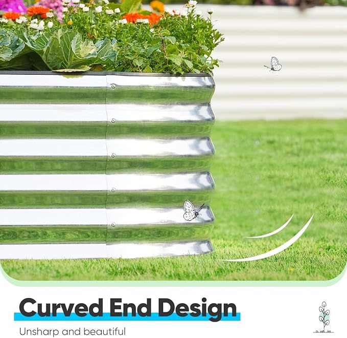 Quictent Raised Garden Bed Kit Oval Galvanized Metal Planter Box Tall for Vegetables Outdoor Backyard, Strengthened by Crossbar, Silver 8x4x1.5 ft