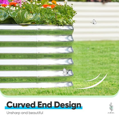 Quictent Raised Garden Bed Kit Oval Galvanized Metal Planter Box Tall for Vegetables Outdoor Backyard, Strengthened by Crossbar, Silver 8x4x1.5 ft