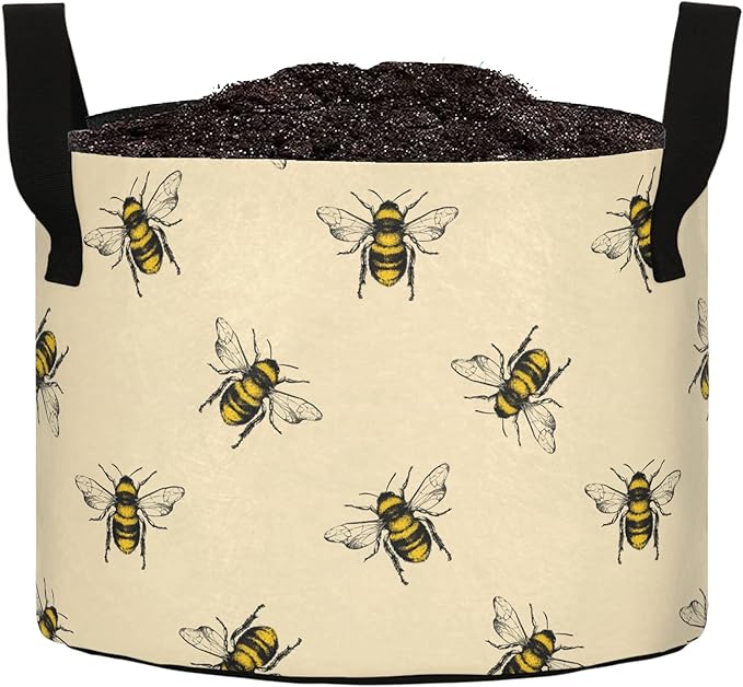 10 Gallon Retro Little Bee Pattern Heavy Duty Grow Bag Containers Breathable Planter Pot with Handles for Potato Tomato Fruits Vegetables Flowers