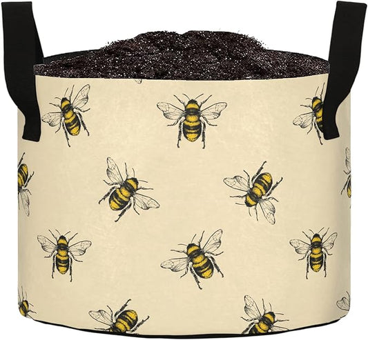 10 Gallon Retro Little Bee Pattern Heavy Duty Grow Bag Containers Breathable Planter Pot with Handles for Potato Tomato Fruits Vegetables Flowers