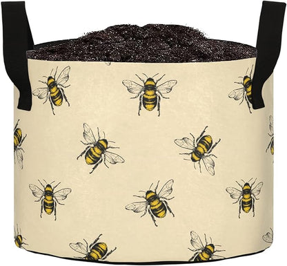 3 Gallon Retro Little Bee Pattern Heavy Duty Grow Bag Containers Breathable Planter Pot with Handles for Potato Tomato Fruits Vegetables Flowers