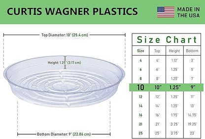 Curtis Wagner Plastics Drip Pan Plant Saucers (5-Pack) - Clear, Round (Diameter: 9" Base, 10" Top, 1.25" Depth) Thin Plastic Planter to be Used as Indoor Pot & for Outdoor Plant Pots