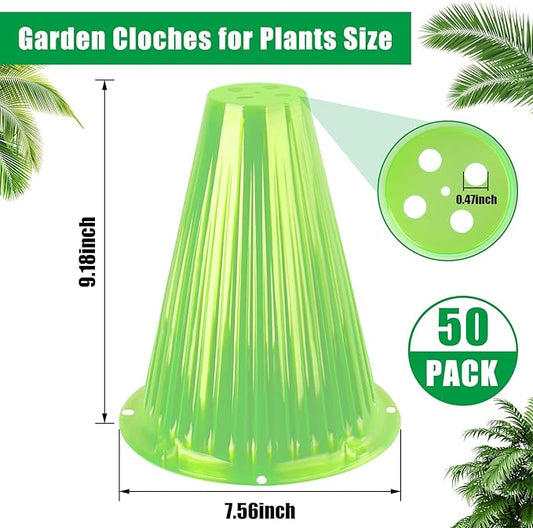 50 Pack Garden Cloches for Plants, Reusable Bell Plant Cover, Plant Covers Protectors from Animals Snails Birds Chickens Insect, 9.18" H X 7.56" D