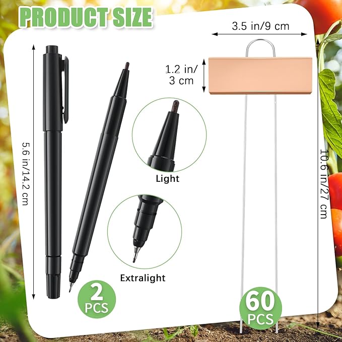 Maitys 62 Pcs Metal Garden Markers Plant Label Stakes Outdoor Weatherproof 10.6 Inch Stainless Steel Nursery Tags Bulk with Pens (Rose Gold Label with Black Ink)