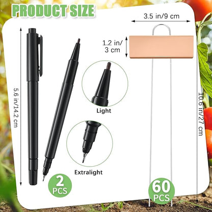 Maitys 62 Pcs Metal Garden Markers Plant Label Stakes Outdoor Weatherproof 10.6 Inch Stainless Steel Nursery Tags Bulk with Pens (Rose Gold Label with Black Ink)