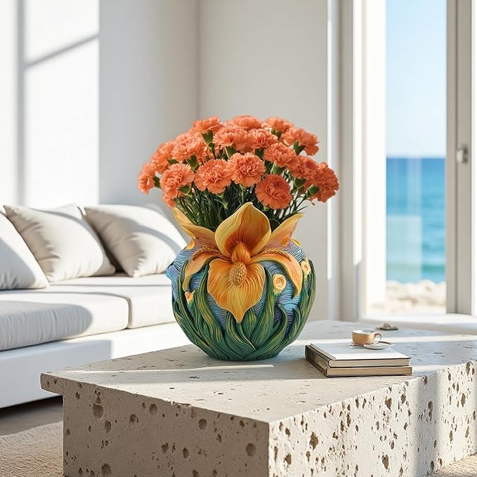 Starry Night Floral Planter, Unique and Interesting Abstract Art Flower pots, Vibrant Colors, Perfect for Home/Garden Artistic Decoration (Flowers)
