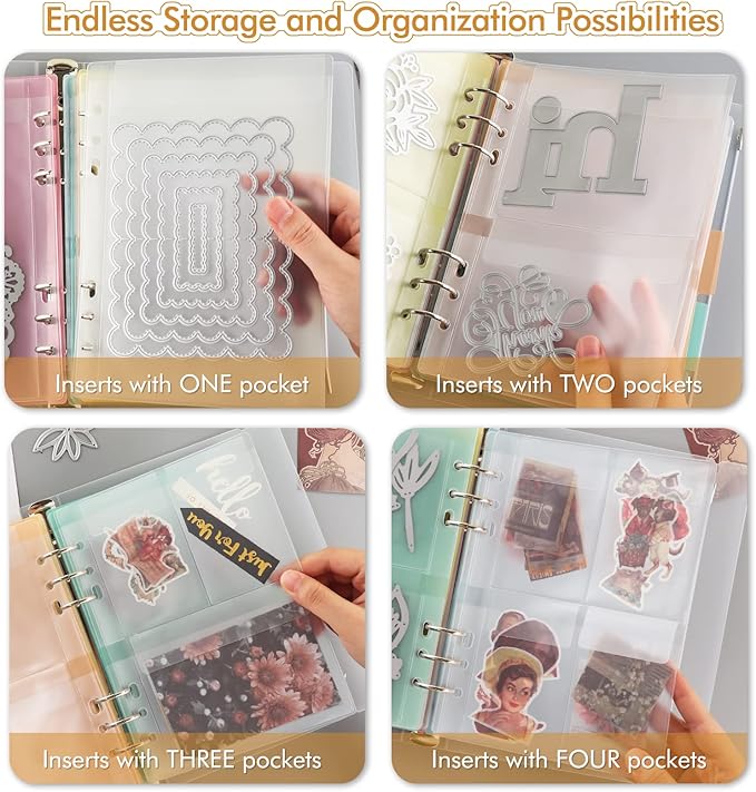 BAOFALI 40 Pages/2Set A5 6 Ring Clear Stamps Storage Embossing Folder Storage with Dividers Photo Storage Album Seal Bags Storage Keeper Cards for DIY Scrapbooking Arts Crafts Collecting Bags