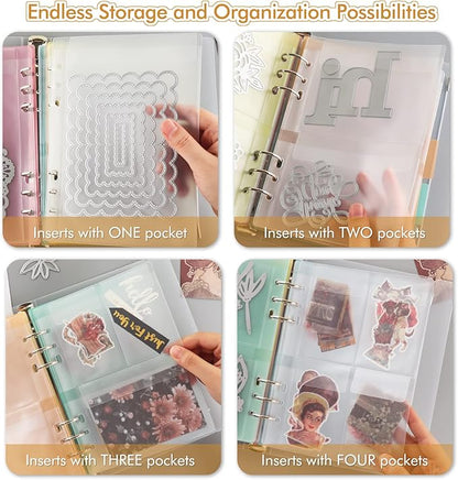 BAOFALI 40 Pages/2Set A5 6 Ring Clear Stamps Storage Embossing Folder Storage with Dividers Photo Storage Album Seal Bags Storage Keeper Cards for DIY Scrapbooking Arts Crafts Collecting Bags