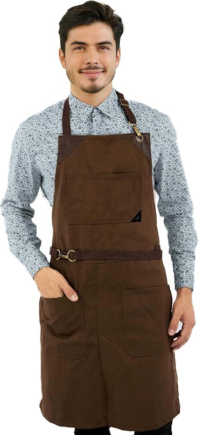 Under NY Sky No-Tie Twill Apron - Leather Reinforcement, Split-Leg