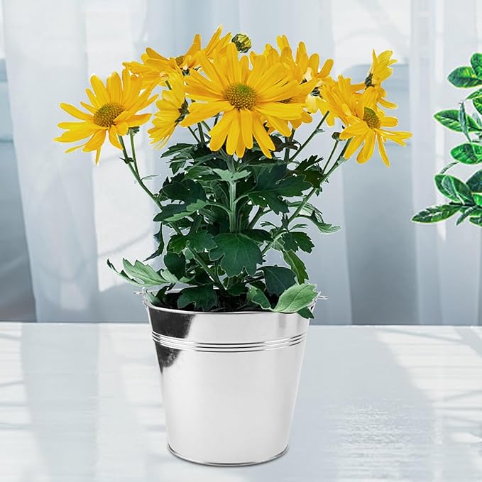 KINJOEK 8 Packs 7 Inch Galvanized Metal Bucket with Handle, Round Flower Pot Plant Rustic Basket, Galvanized Planter Pail for Balconies, Gardens Patios, Office, Indoor Outdoor Parties Wedding Decor