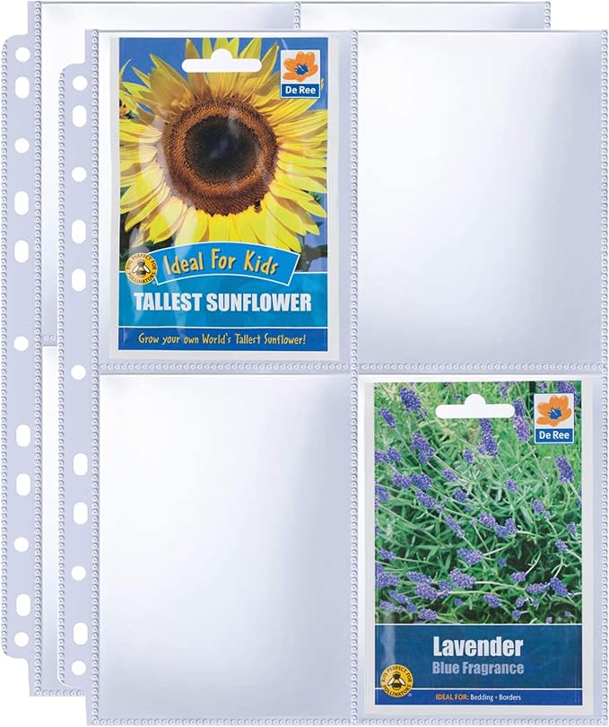 480 Pockets 3.5x5” Seed Packet Sleeves, 60 Pack Double Sided 4 Pocket Seed Organizer Sheet,Heavy Duty Garden Seeds Storage Pages for 3 Ring Binder, 8.5x11” Top Loading Clear Photo, Index Card Sleeves