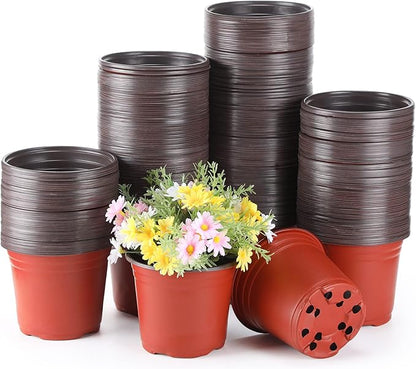 Geosar 6 Inch Nursery Pots Bulk - Plastic Planter Pots with Drainage Holes for Seed Starting, Succulents, Flowers, Indoor Outdoor Plants(300 Pcs)