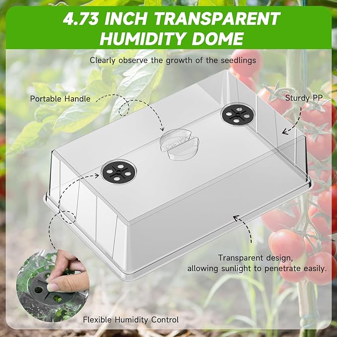 Seed Starter Tray, Seedling Trays Kit for Plant, Germination Trays with 4.73 Inch High Humidity Domes，Large Growing Space & Better Air Flow for Seed Starting, Growing Tray, Gardening Gifts, 6PCS