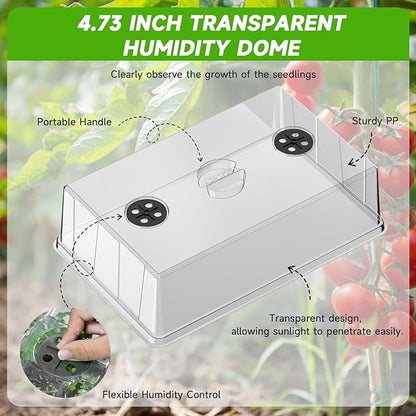 Seed Starter Tray, Gardening Plant Grow Trays Kit for Seedling, Germination Trays with 4.72 Inch High Humidity Domes，Large Growing Space & Better Air Flow for Seed Starting, Mini Greenhouse, 3PCS