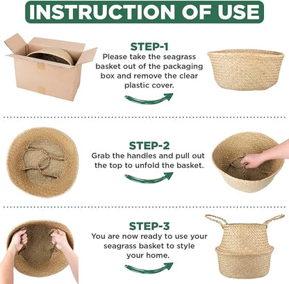 Basket Planter for Indoor Plants – 7 Inch Small Woven Wicker Pot for Olive Tree, Faux Plants, or Snake Plant, Handwoven Seagrass Basket with Handles (Original, Small)