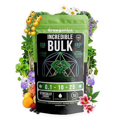 Organic Bloom Booster, Incredible Bulk 0.1-10-25. Organic Vegan Plant Food (1lb)