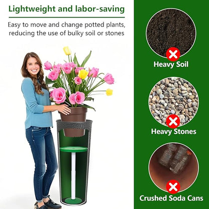 Adjustable Height Planter Inserts for Large Pots, Portable Planter Filler Plant, Lift Inserts for Indoor Outdoor Tall Taper Flower Pot, (11-17” Rise, 6" Base, 8" or 10" Top) (Green, shorts)