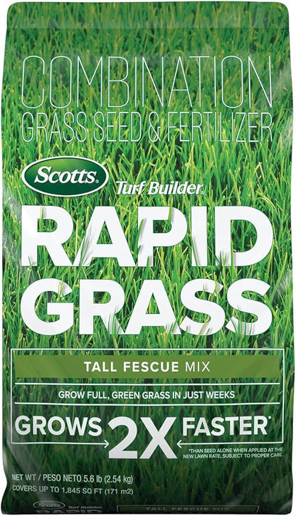 Scotts Turf Builder Rapid Grass Tall Fescue Mix - Combination Grass Seed and Fertilizer for Lawns, Lawn Seed That Grows in Just Weeks, 5.6 lbs.
