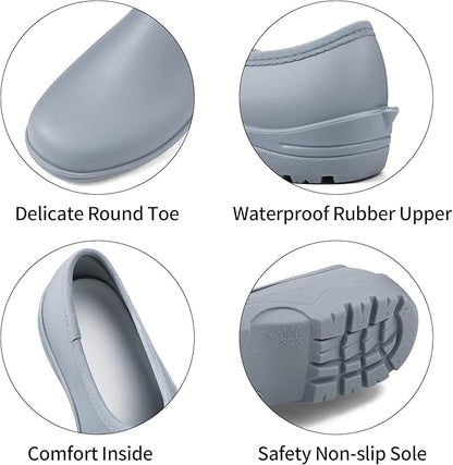 DKSUKO Waterproof Garden Shoe for Women Outdoor Slip-On Rain Boots Short Ankle Work Shoes and Garden Clogs with Comfort Insole