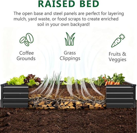 3 Pack 6x3x1FT Galvanized Raised Garden Bed Kit, Outdoor Metal Planter Box for Vegetables, Bottomless Rectangular Gardening Bed with Support Rods, Tool-Free Assembly, Black