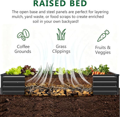 2 Pack 6x3x1FT Galvanized Raised Garden Beds Kit Outdoor Metal Gardening Planter Box for Vegetable Elevated Flower Herbs,Black
