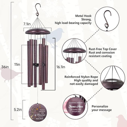 Cardinal Sympathy Wind Chimes Personalized, Windchimes in Memory of a Loved One/Mother, Sympathy Gifts Wind Chimes for Funeral Bereavement Condolences, Memorial Wind Chime, Produced in USA
