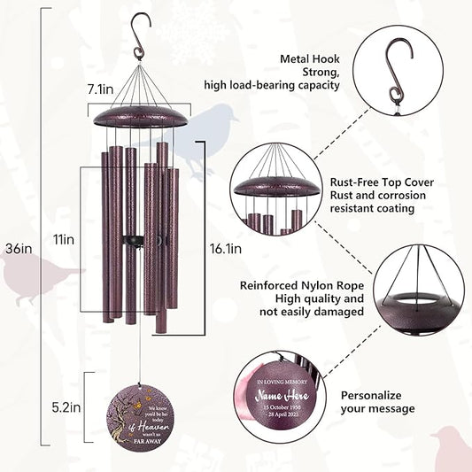 Cardinal Sympathy Wind Chimes Personalized, Windchimes in Memory of a Loved One/Mother, Sympathy Gifts Wind Chimes for Funeral Bereavement Condolences, Memorial Wind Chime, Produced in USA