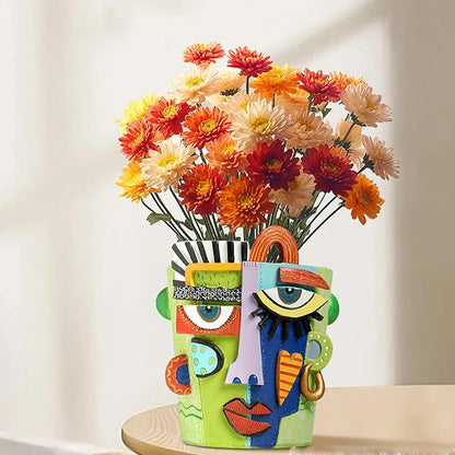 Abstract Art Planter with Drain Hole & Stand - 5.2 Inch Hand-Painted Resin Pot, Vibrant Mini Decor for Succulents, Apartments, Desk & Gifts(Green, Small)