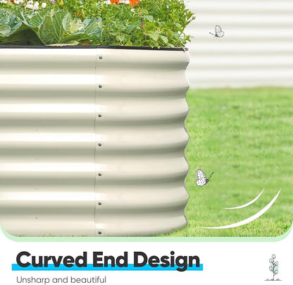 Quictent Galvanized Raised Garden Bed Kit, 6x3x2 ft Oval Metal Planter Box Tall for Vegetables Outdoor Backyard, Strengthened by Crossbar, Beige