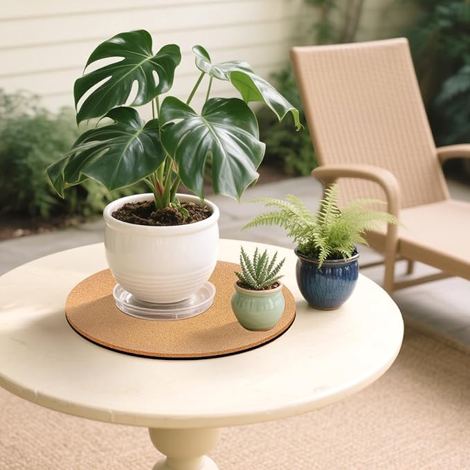 18 Inch Large Cork Plant Coasters, 2 Pieces Cork Plant Mats, Cork Coaster for Planters, Large Plant Coasters for House Plants Indoor Outdoor (Nude & Black)