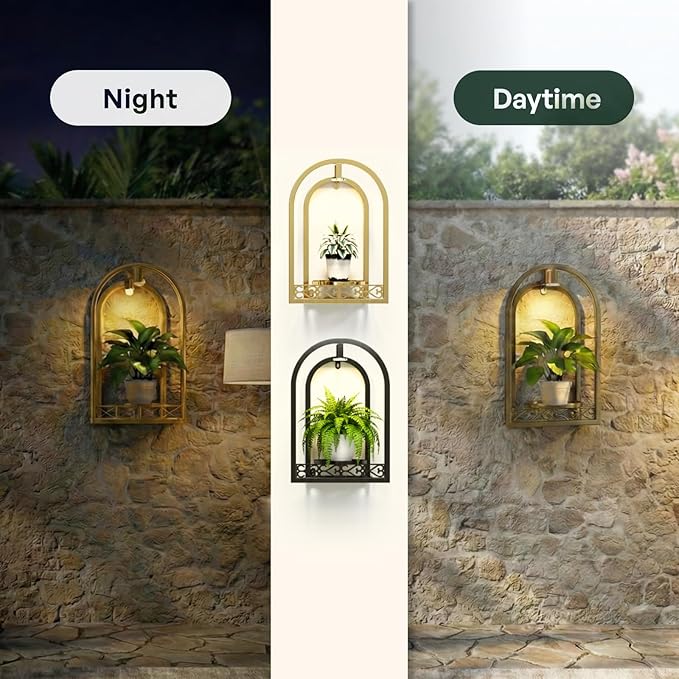 LED Grow Light Wall Hanging Planters with USB Power, Remote Control, Modern Decor for Indoor/Outdoor Plants, Living Room, Garden, Patio 2 Pack Gold