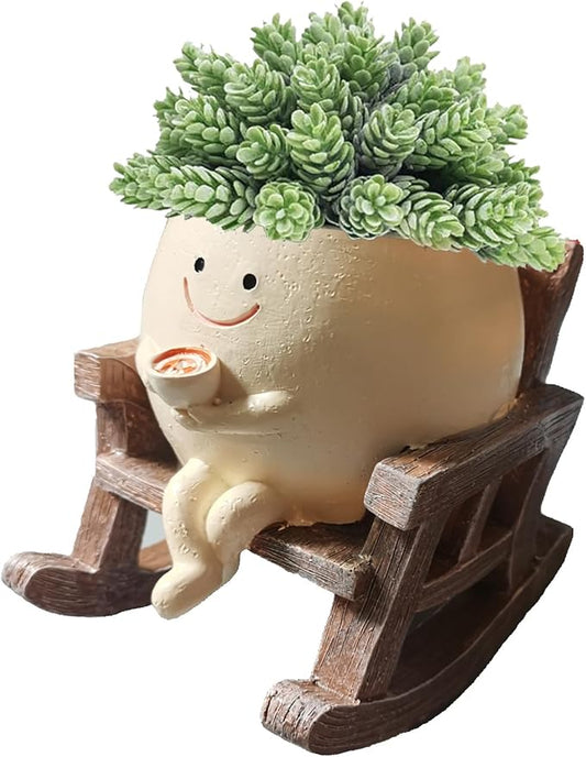 Smiley Flower Pot, Sitting Rocking Chair Relax, for Succulent Plant Pot, Suitable for Indoor and Outdoor, Gifts for Friends and Christmas, with Drainage Holes