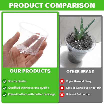 240 Pcs Clear Mini Plastic Plant Pot with Drainage Holes, 2.5 Inch Nursery Seedling Pots Seed Starter Round Plastic Pots for Succulent Plants Cuttings Transplanting, Indoor Outdoor Use