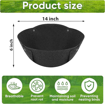 HKZ Hanging Planter Basket Liners - 4 Pack 14 Inch Round Fabric Liners for Hanging Baskets, Replacement Coco Fiber Liner, Durable Non-Woven Liners for Hanging Baskets Planters Flowers, Plants (Black)